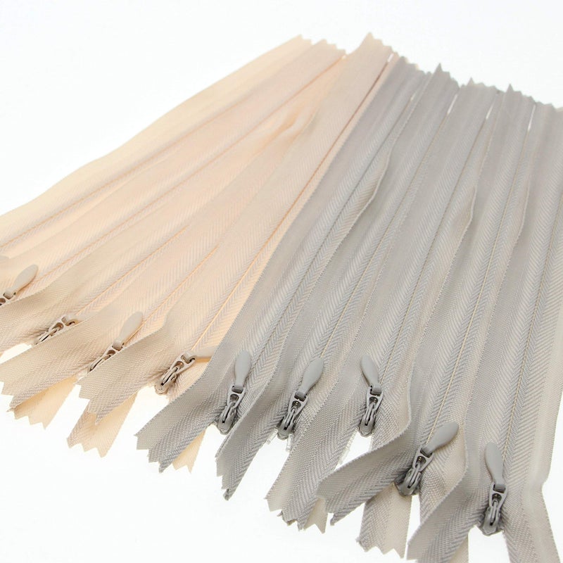 Leekayer 24"" Nylon Coil Invisible Zippers for DIY Tailor Sewing Craft Mixed 10 PCS/Pack (Beige&Grey,24 inch) Leekayer - Image 1